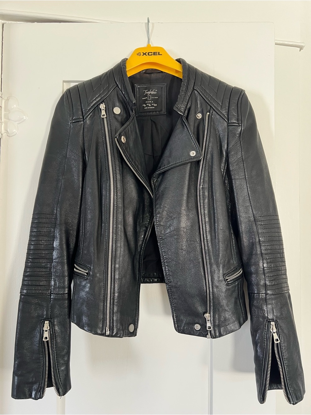 Zara Black Quilted Leather Moto Jacket
